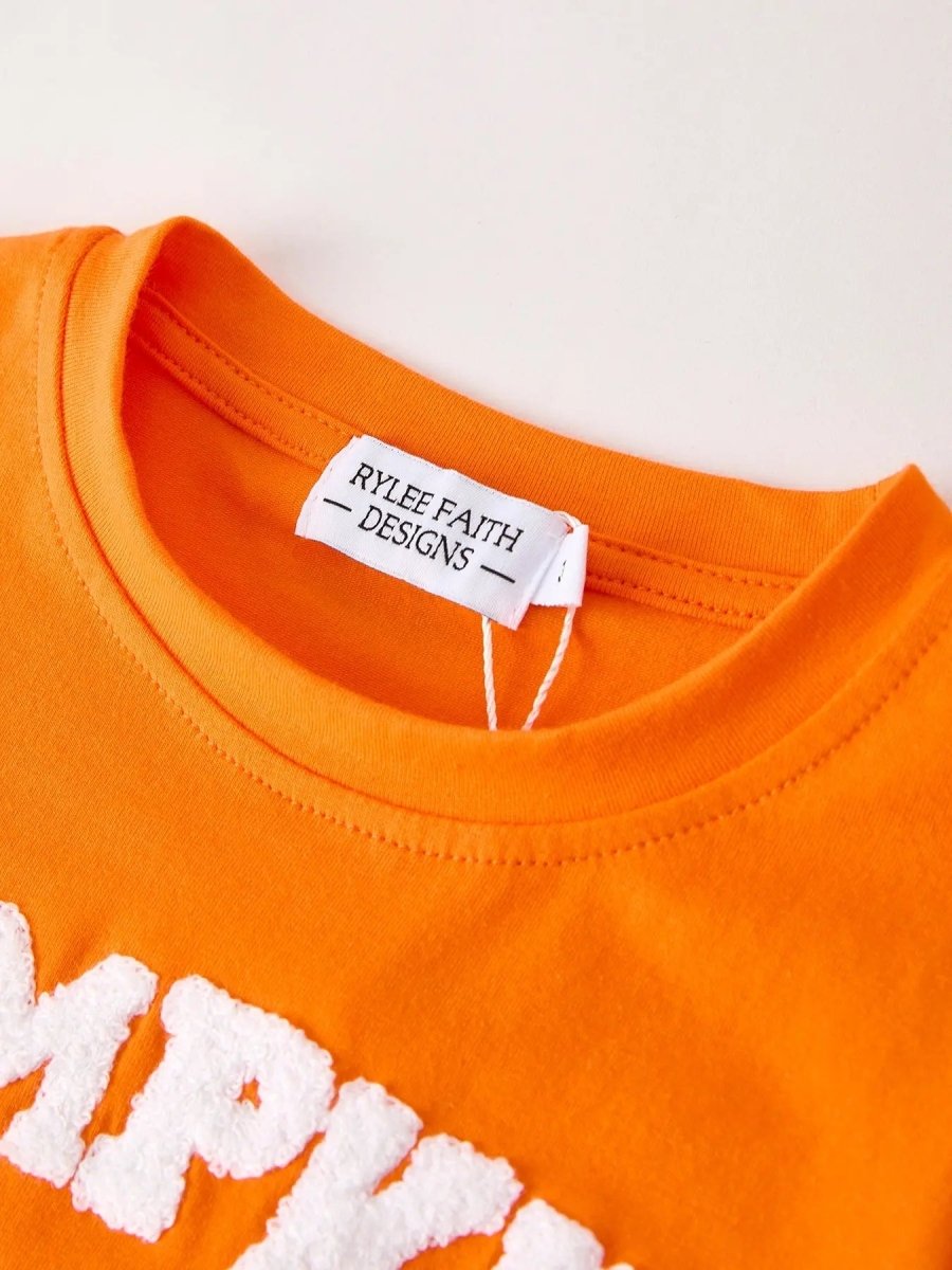 Rylee Faith Designs Fall Halloween and Thanksgiving Pumpkin Spice Chenille Patches Girls Set - 