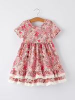 Rylee Faith Designs Fall Sweet Floral Pattern Dress with Pockets and Ruffle Hem for Girls - 