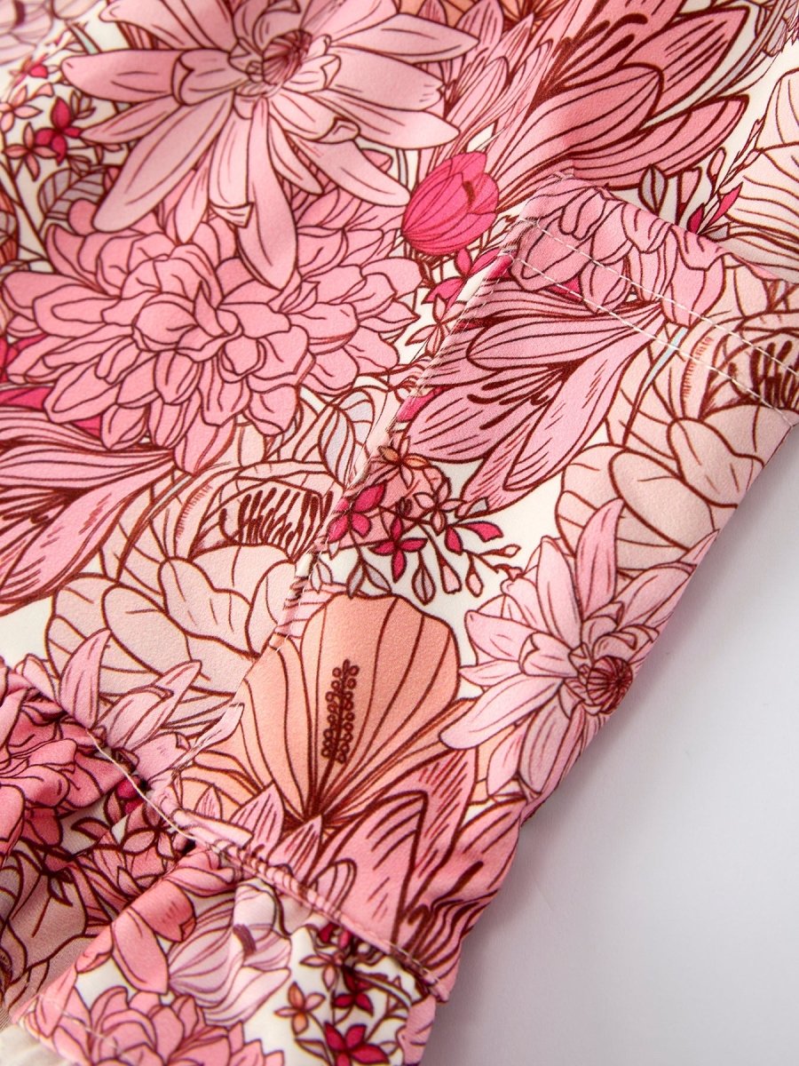 Rylee Faith Designs Fall Sweet Floral Pattern Dress with Pockets and Ruffle Hem for Girls - 