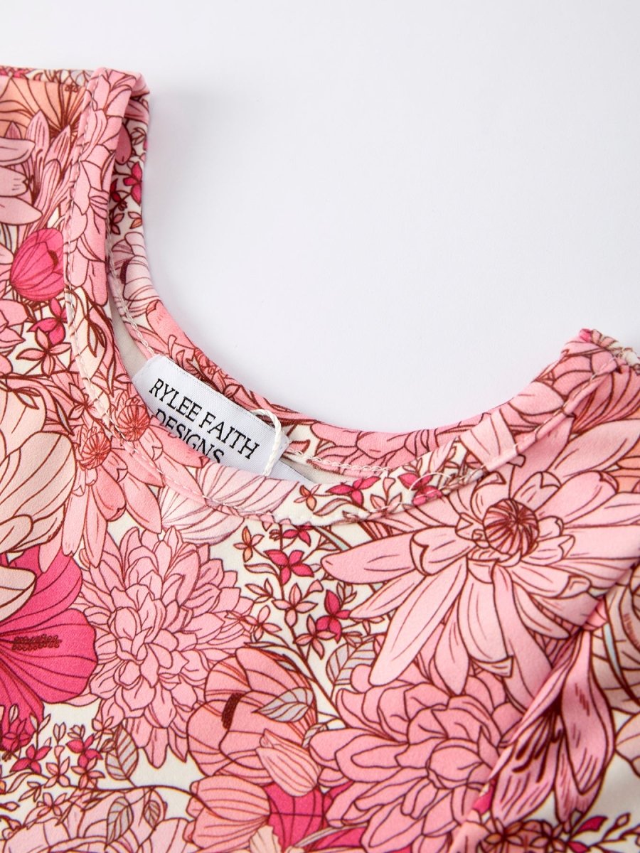 Rylee Faith Designs Fall Sweet Floral Pattern Dress with Pockets and Ruffle Hem for Girls - 