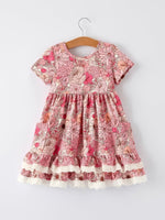 Rylee Faith Designs Fall Sweet Floral Pattern Dress with Pockets and Ruffle Hem for Girls - 