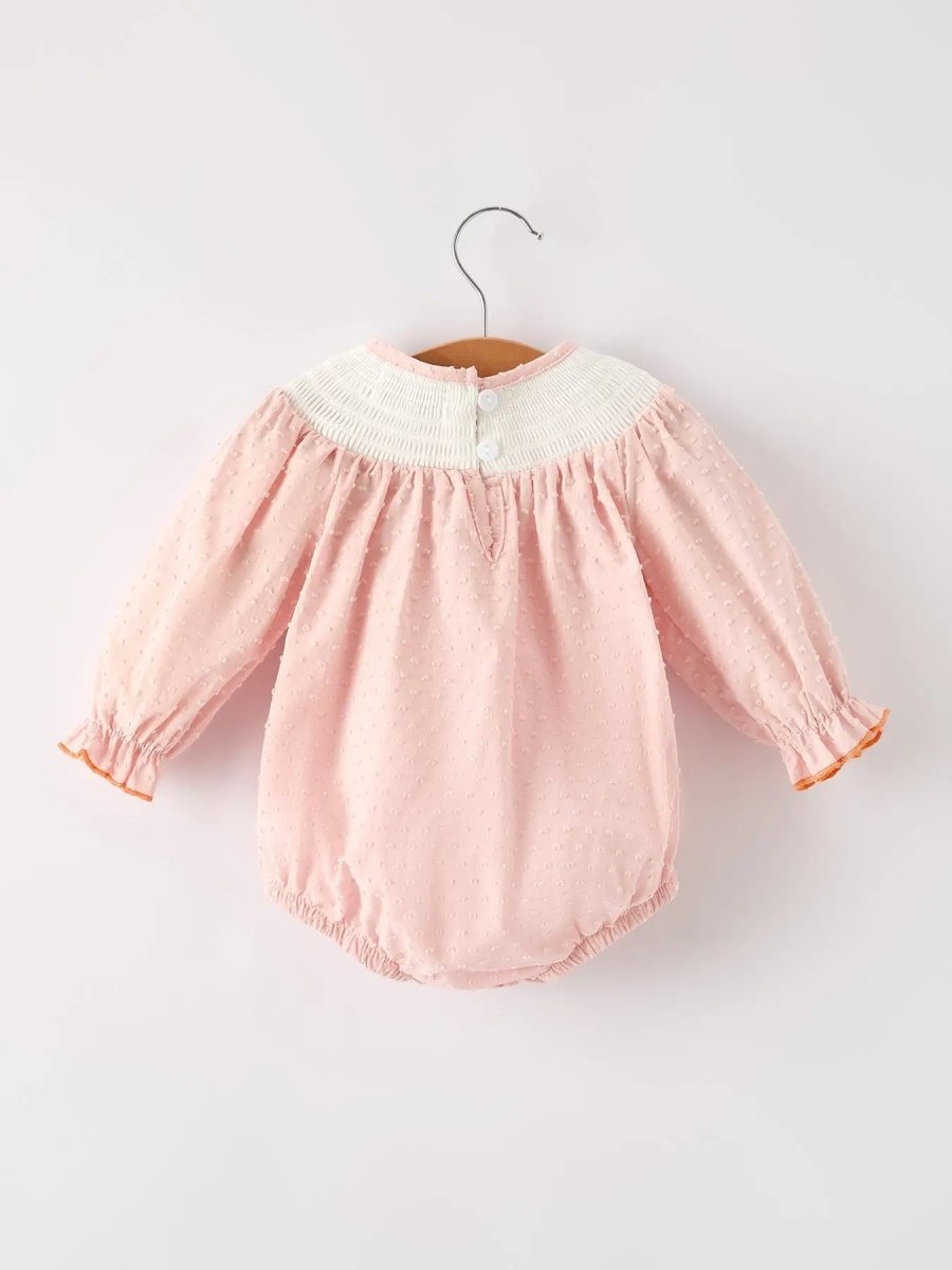 Rylee Faith Designs Fall Thanksgiving Halloween Chicken Pumpkin Smock Embroidery Baby Girl Romper - 