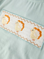 Rylee Faith Designs Fall Thanksgiving Plaid Chick Embroidery Smocking Boys Set - 