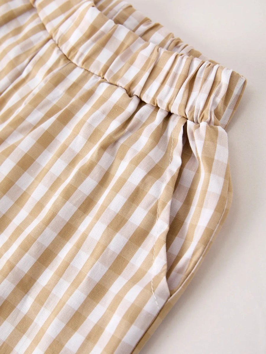 Rylee Faith Designs Fall Thanksgiving Plaid Chick Embroidery Smocking Boys Set - 