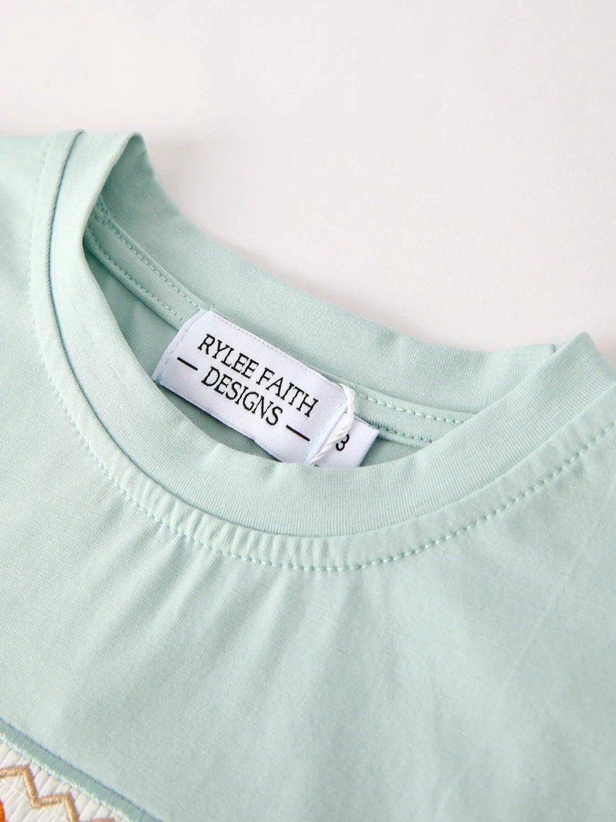 Rylee Faith Designs Fall Thanksgiving Plaid Chick Embroidery Smocking Boys Set - 