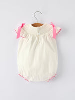Rylee Faith Designs Fall White Baby Girls Romper with Pink Bow Embroidery - 