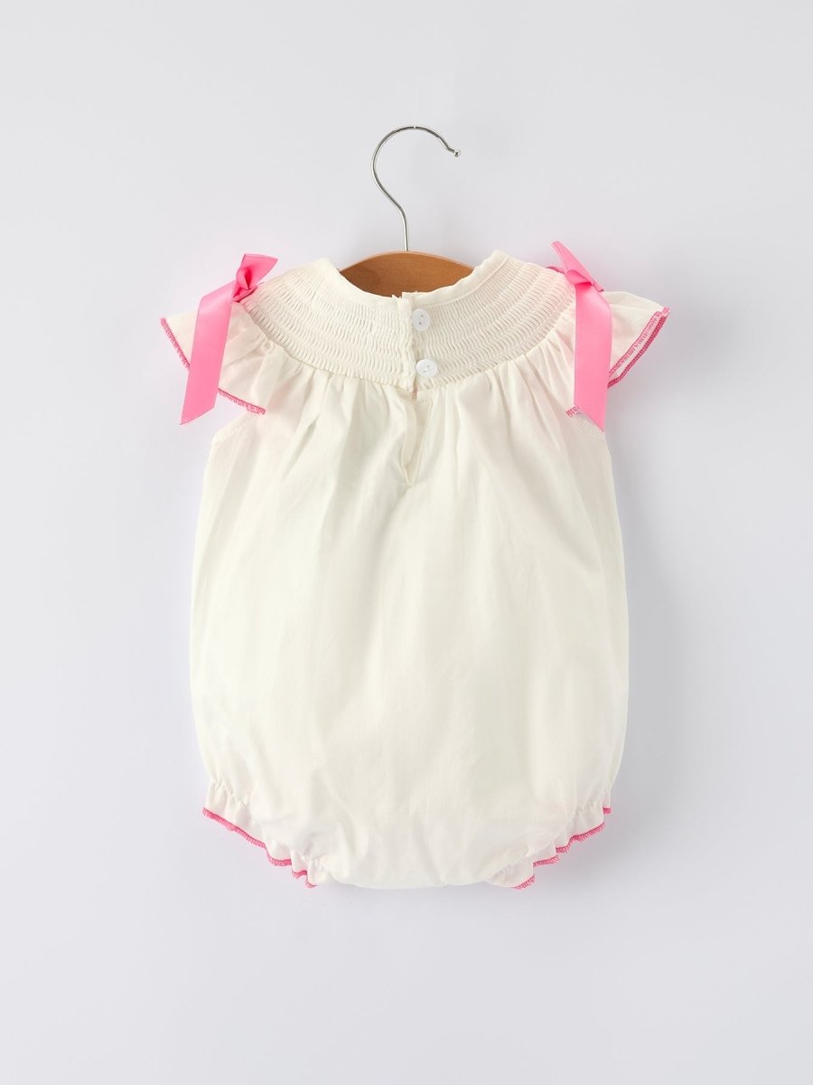 Rylee Faith Designs Fall White Baby Girls Romper with Pink Bow Embroidery - 