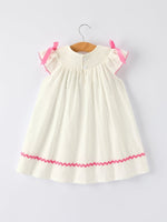 Rylee Faith Designs Fall White Girls Dress with Pink Bow Embroidery - 