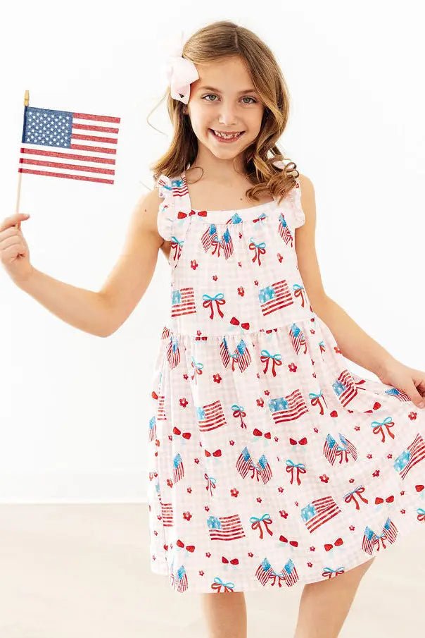 Mila & Rose ® Fancy Flags Ruffle Cross Back Dress - 