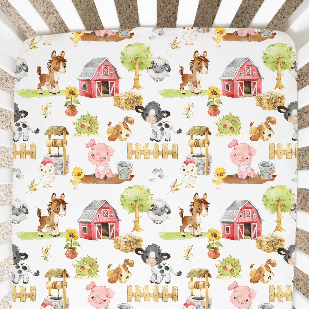 Honey Lemonade Farm Animals Fitted Crib Sheet - 