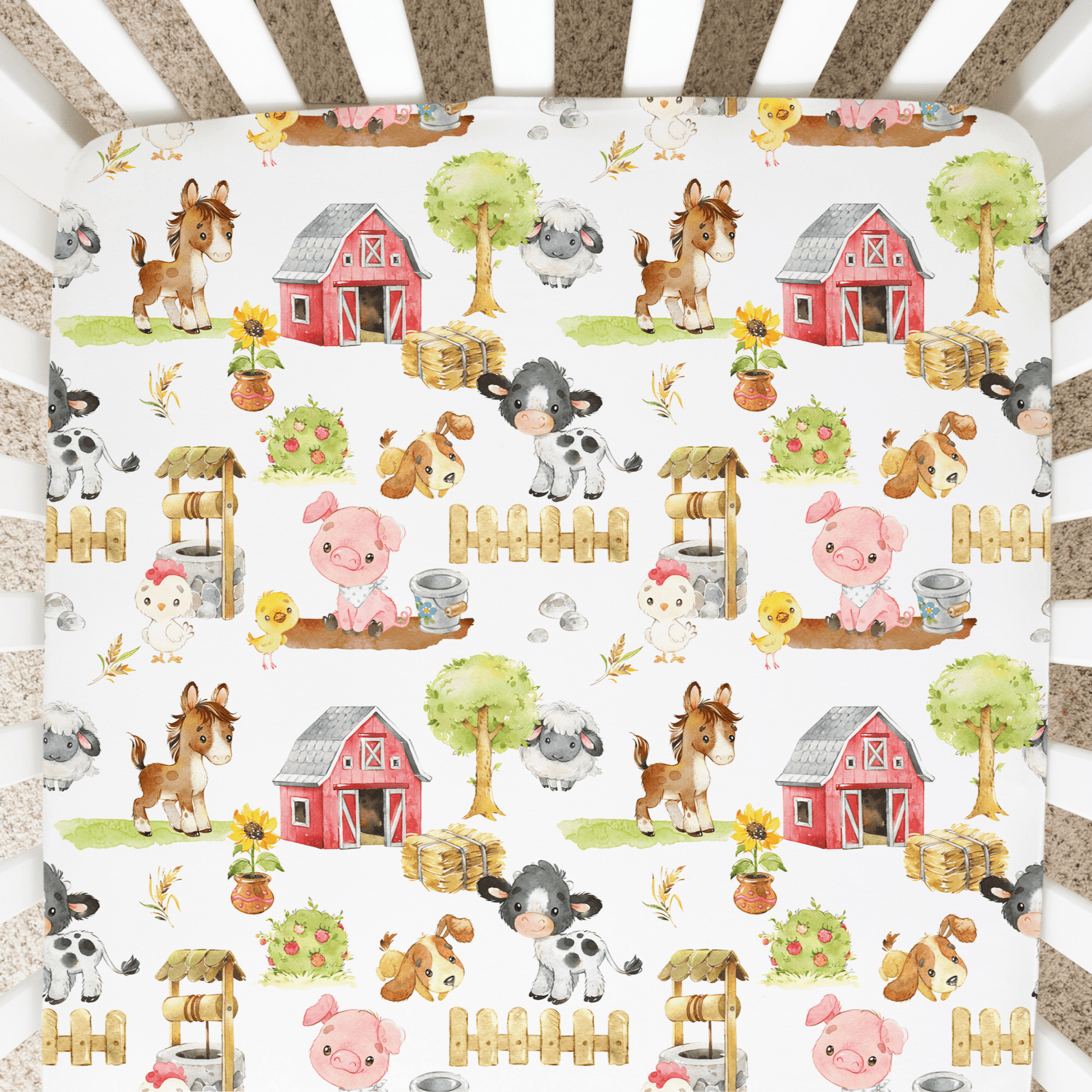 Honey Lemonade Farm Animals Fitted Crib Sheet - 