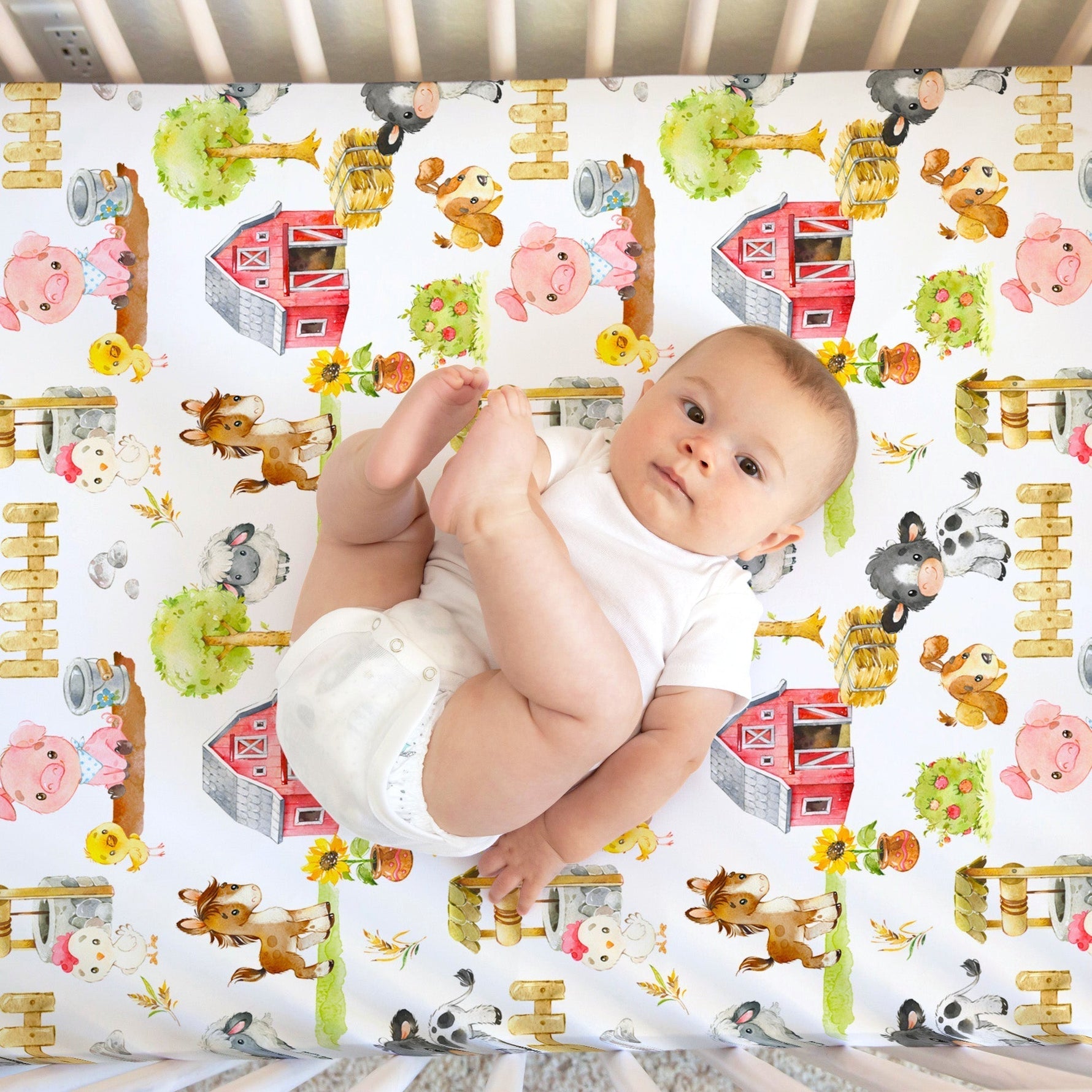 Honey Lemonade Farm Animals Fitted Crib Sheet - 