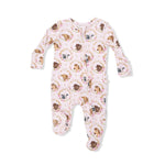 Angel Dear Farm Animals Floral Cameos Pink - 2 Way Ruffle Back Zipper Footie - 