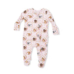 Angel Dear Farm Animals Floral Cameos Pink - 2 Way Ruffle Back Zipper Footie - 