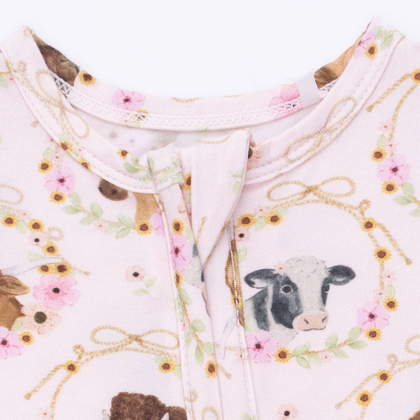 Angel Dear Farm Animals Floral Cameos Pink - 2 Way Ruffle Back Zipper FootieEveretts Place