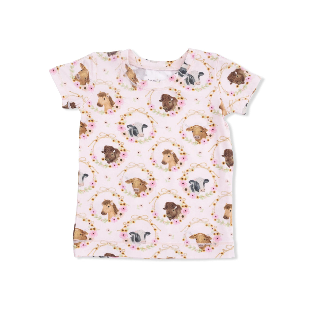 Angel Dear Farm Animals Floral Cameos Pink - Short Sleeve Loungewear Set - 