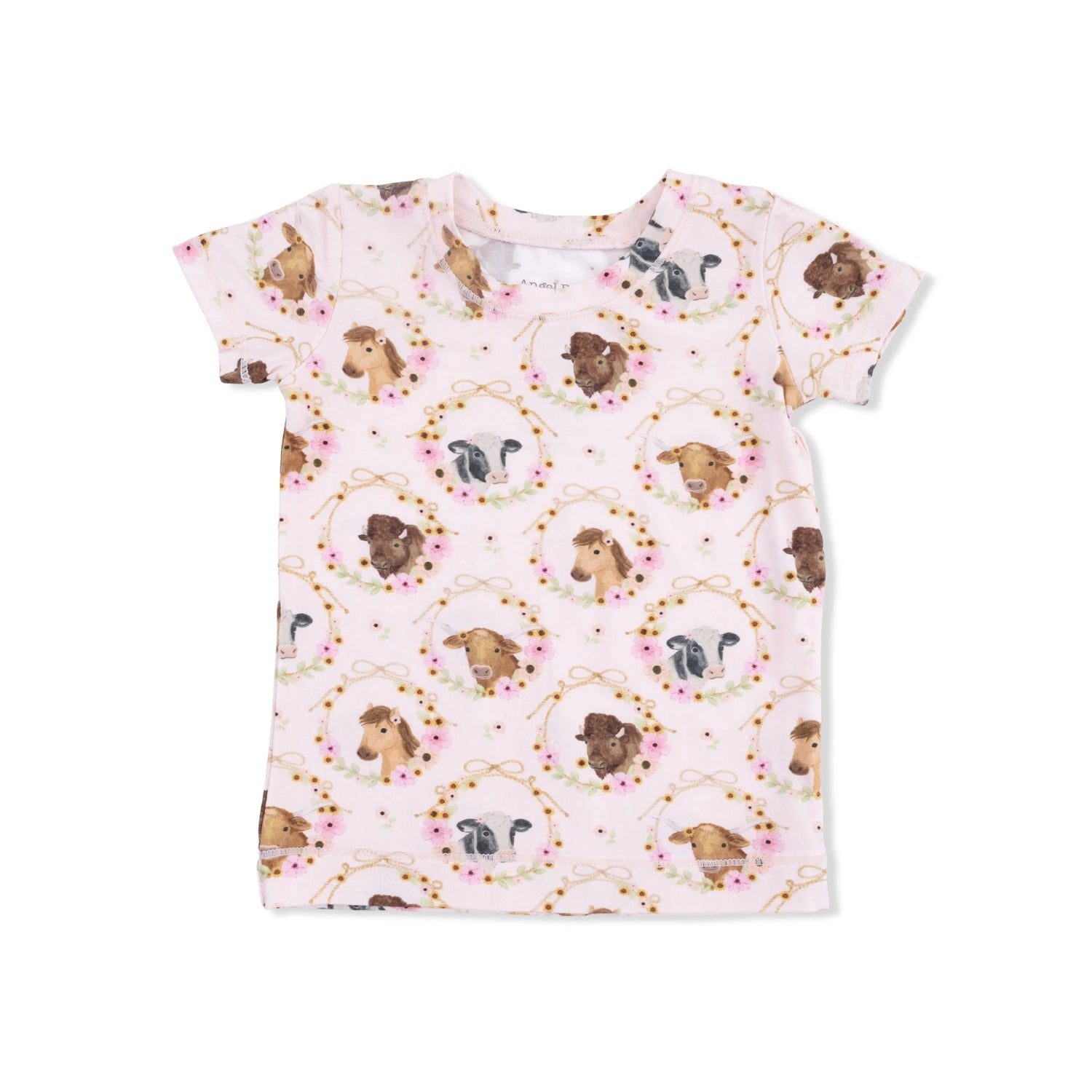 Angel Dear Farm Animals Floral Cameos Pink - Short Sleeve Loungewear Set - 