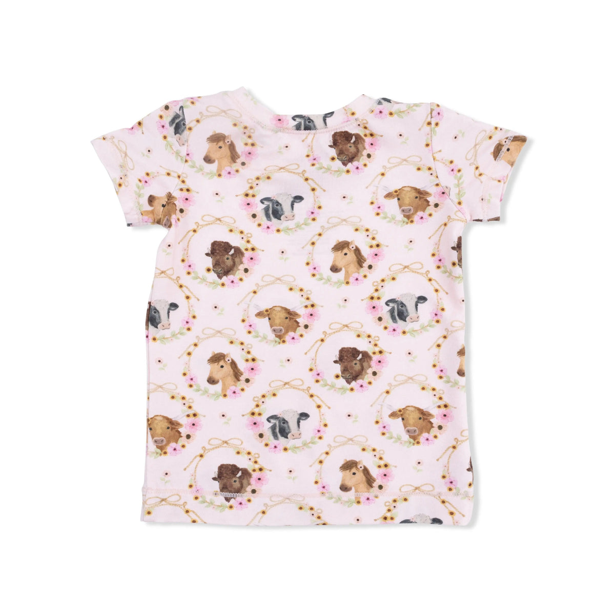 Angel Dear Farm Animals Floral Cameos Pink - Short Sleeve Loungewear Set - 