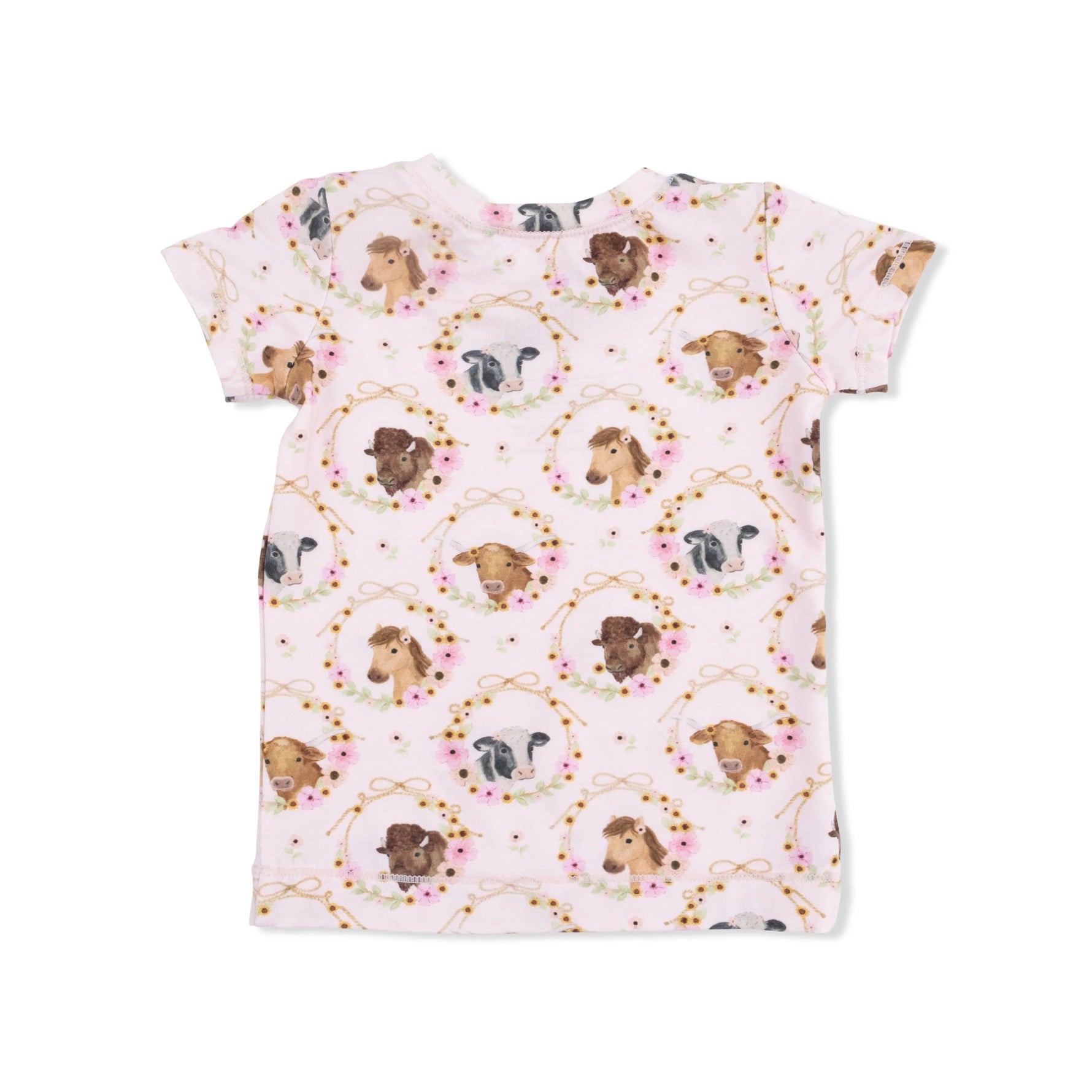 Angel Dear Farm Animals Floral Cameos Pink - Short Sleeve Loungewear Set - 