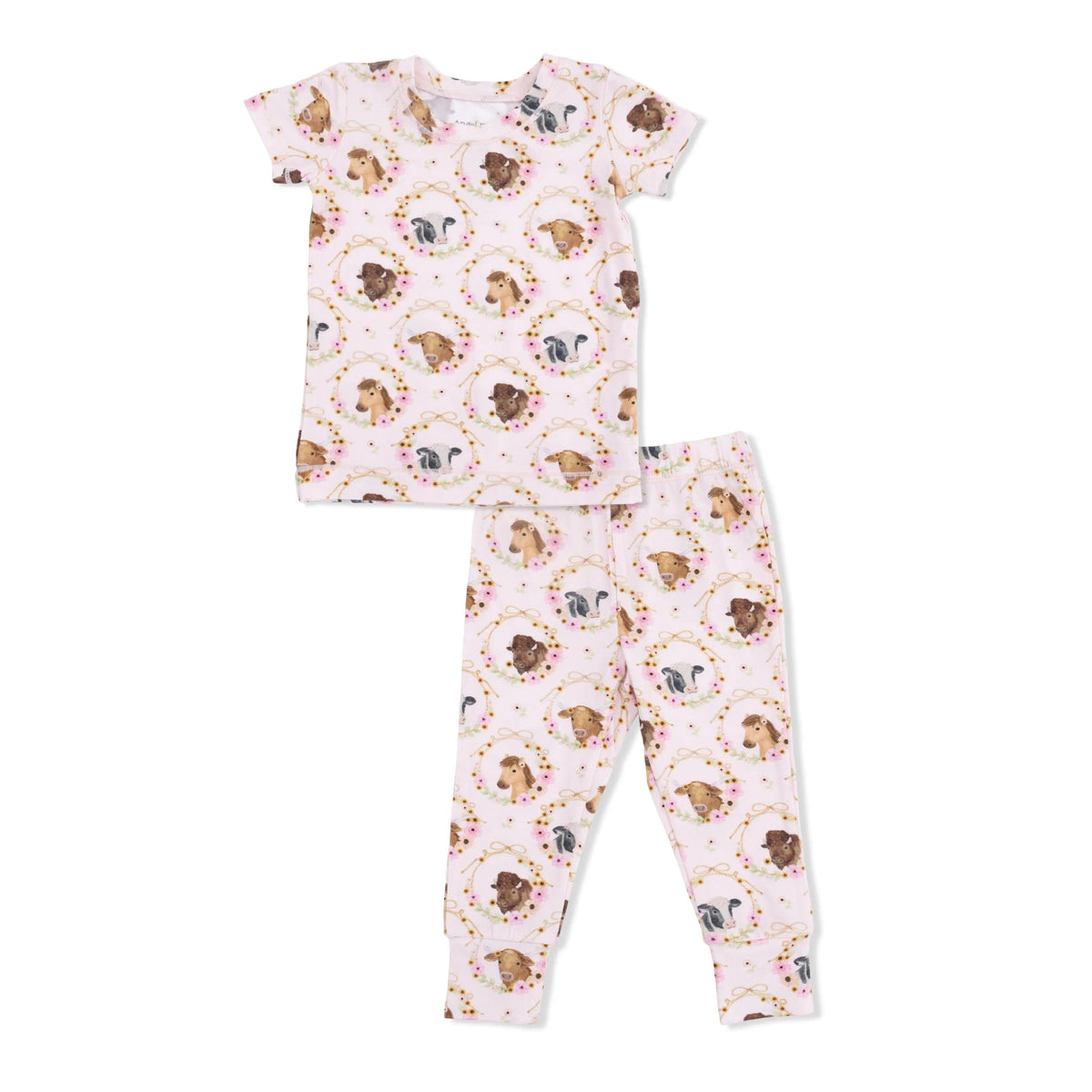 Angel Dear Farm Animals Floral Cameos Pink - Short Sleeve Loungewear Set - 