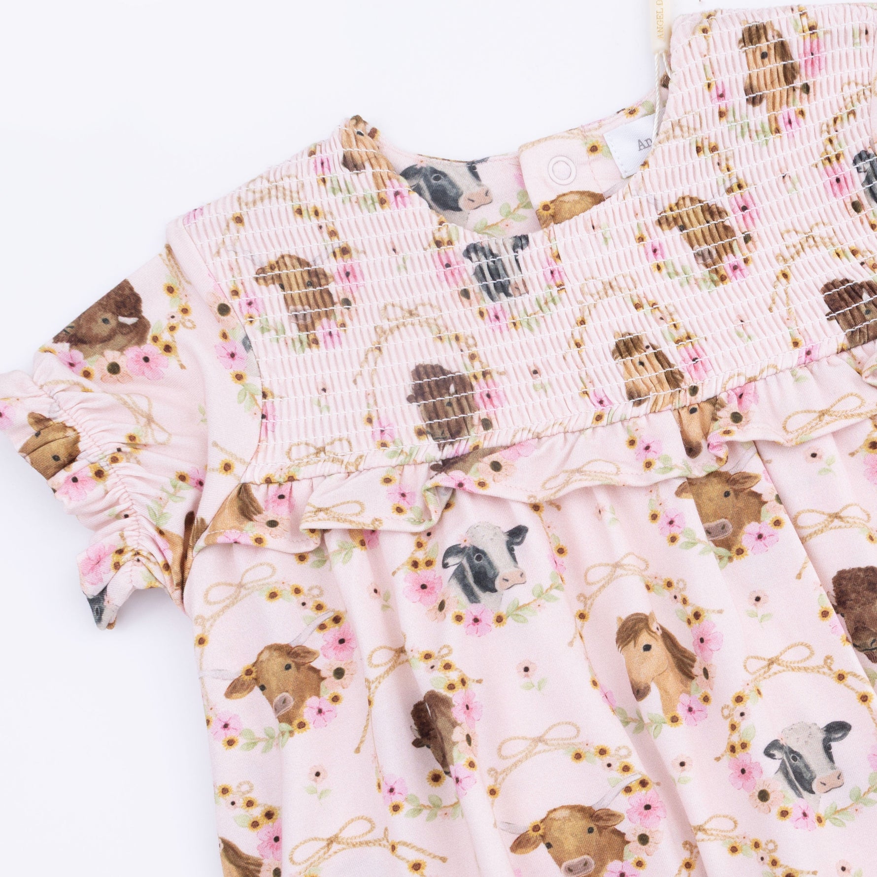 Angel Dear Farm Animals Floral Cameos Pink - Smocked Ruffle Bubble with SkirtEveretts Place