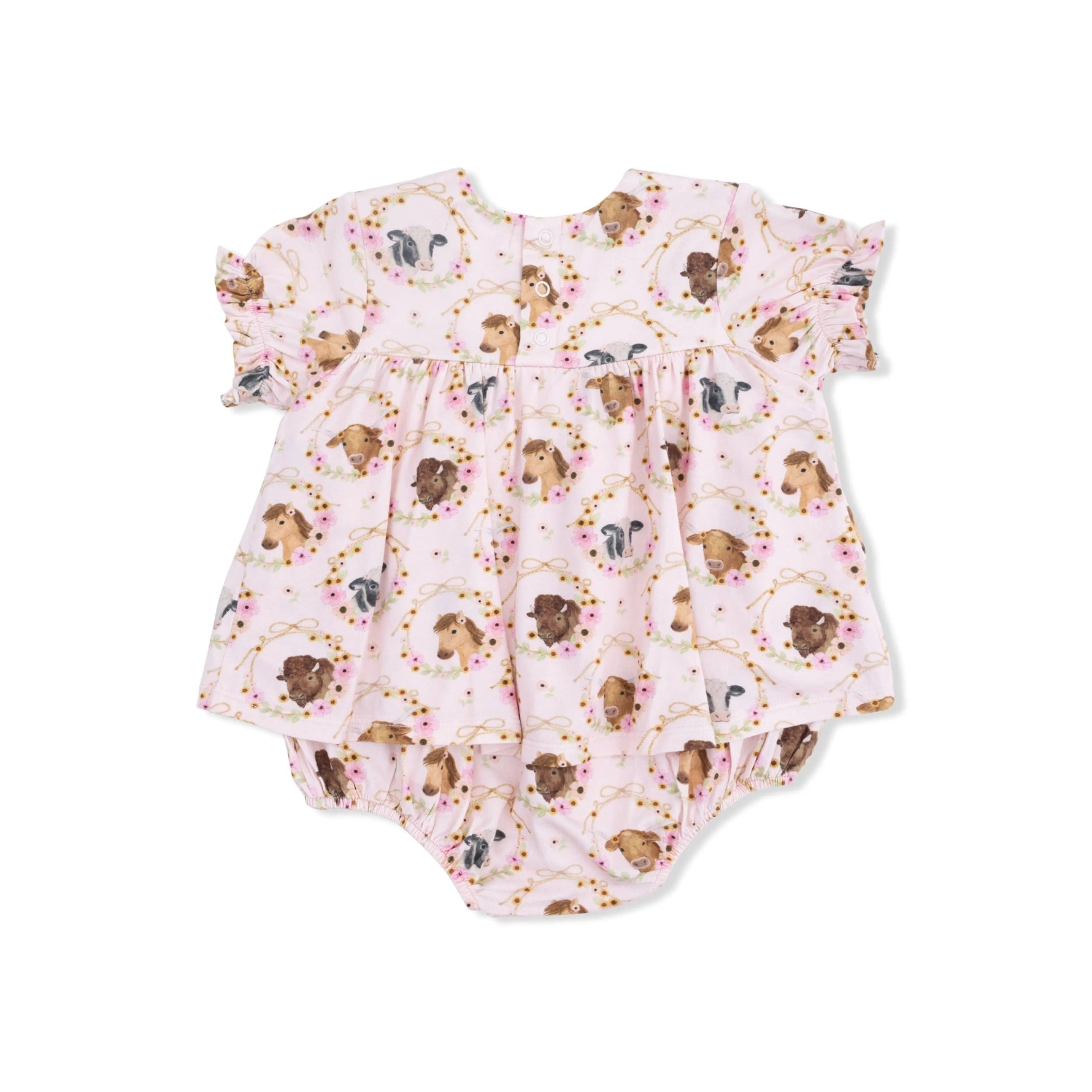 Angel Dear Farm Animals Floral Cameos Pink - Smocked Ruffle Bubble with Skirt - 
