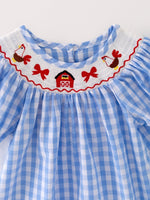 Rylee Faith Designs Farm Blue Smocking Embroidered Girls Dress - 