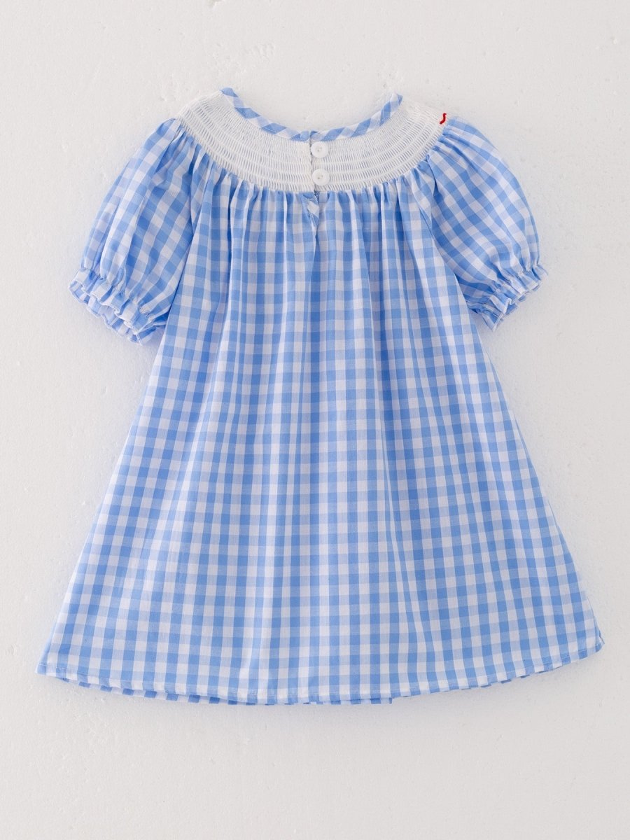 Rylee Faith Designs Farm Blue Smocking Embroidered Girls Dress - 