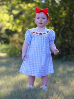 Rylee Faith Designs Farm Blue Smocking Embroidered Girls Dress - 