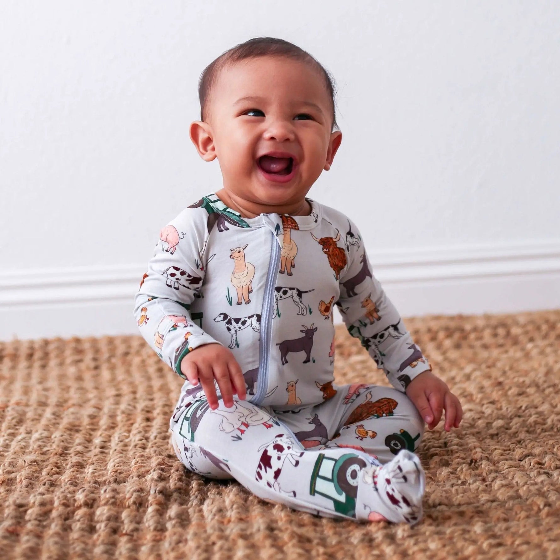 Bestaroo Farm Dreams Footie Baby Sleepwear With Zipper And Fold Over Mitts - 
