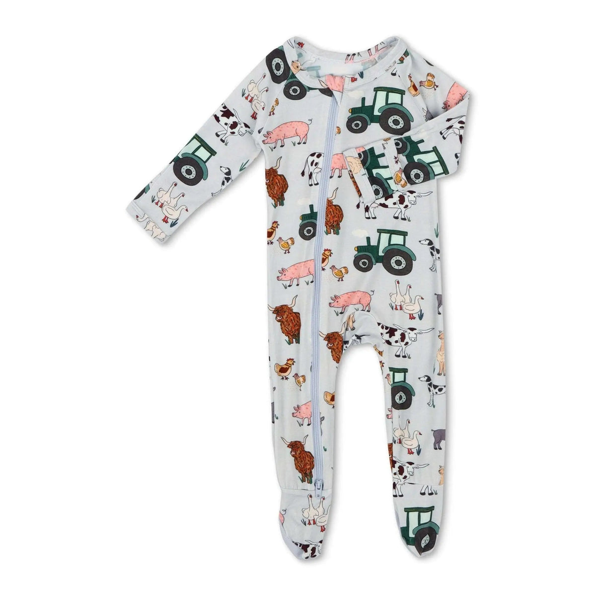 Bestaroo Farm Dreams Footie Baby Sleepwear With Zipper And Fold Over Mitts - 