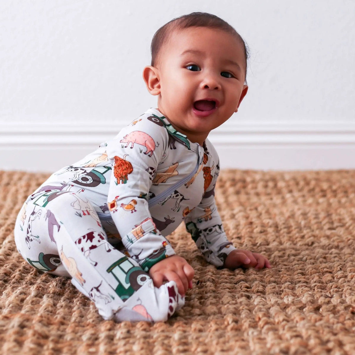 Bestaroo Farm Dreams Footie Baby Sleepwear With Zipper And Fold Over Mitts - 