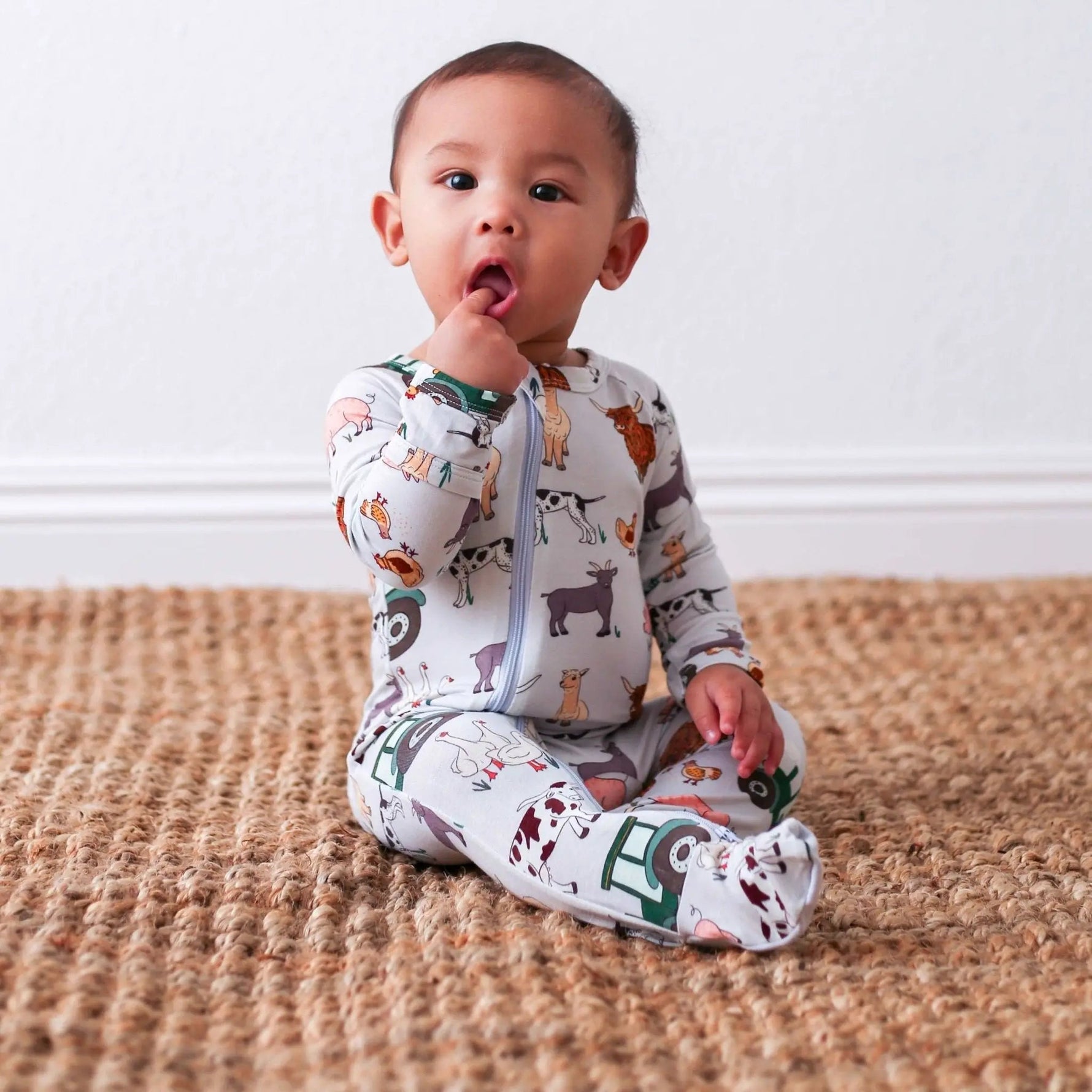 Bestaroo Farm Dreams Footie Baby Sleepwear With Zipper And Fold Over Mitts - 