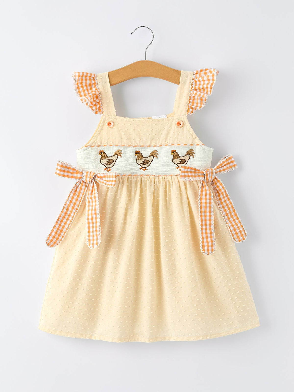 Rylee Faith Designs Farm Girl Chicken Smocked Bow Ruffle Dress