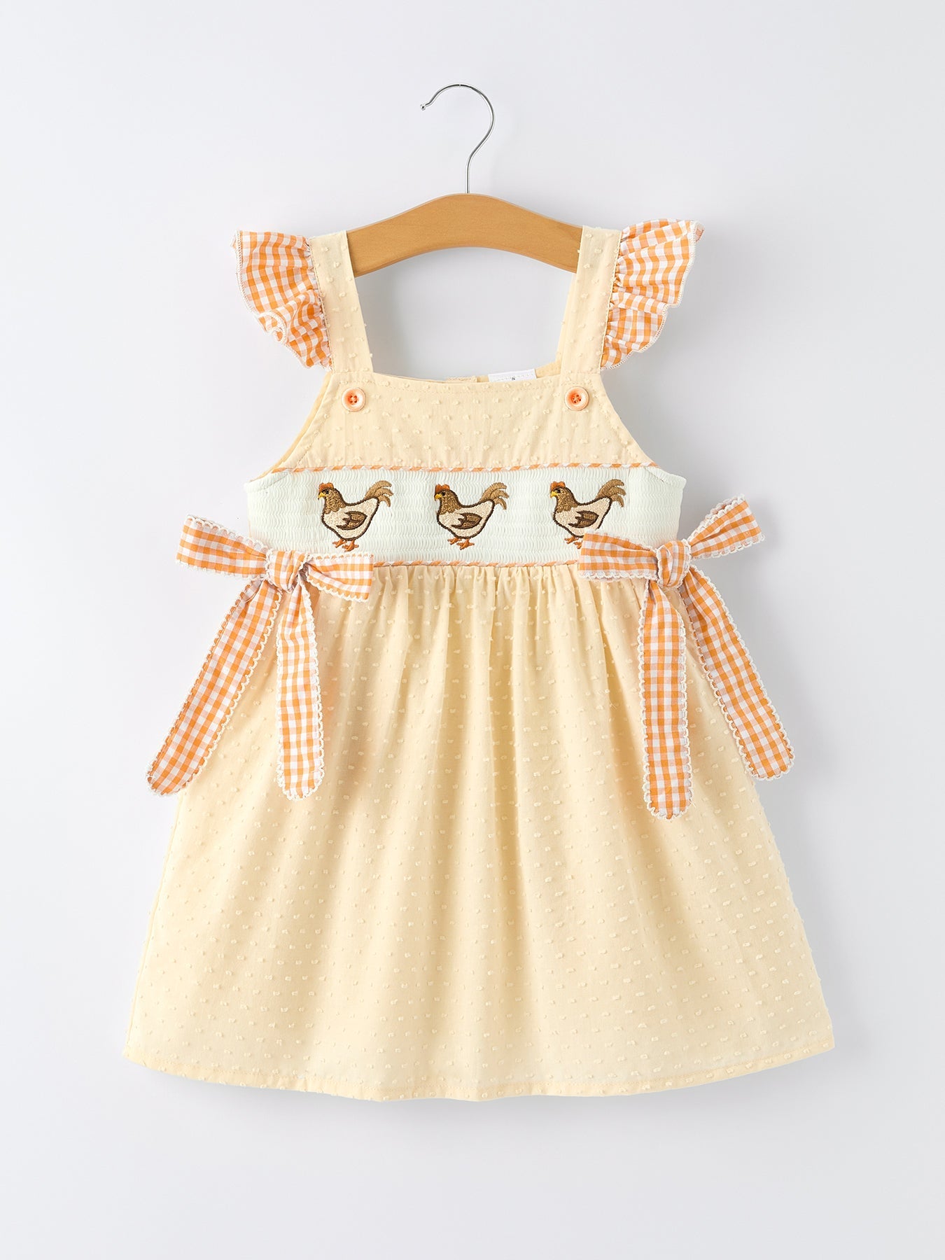 Rylee Faith Designs Farm Girl Chicken Smocked Bow Ruffle Dress