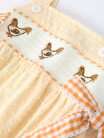 Rylee Faith Designs Farm Girl Chicken Smocked Bow Ruffle RomperEveretts Place