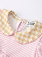 Rylee Faith Designs Farm Horse Bow Baby Girls Romper – Pink Plaid - 