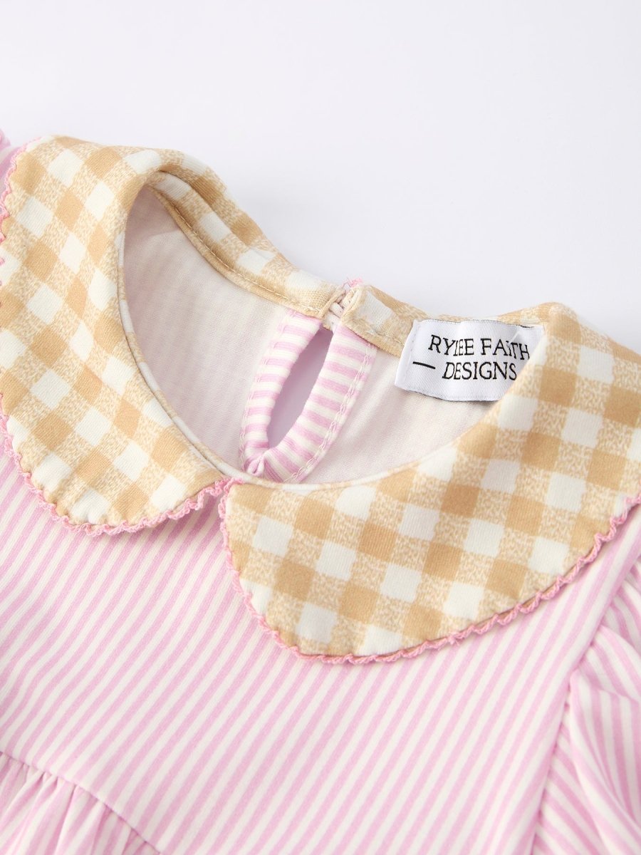 Rylee Faith Designs Farm Horse Bow Baby Girls Romper – Pink Plaid - 