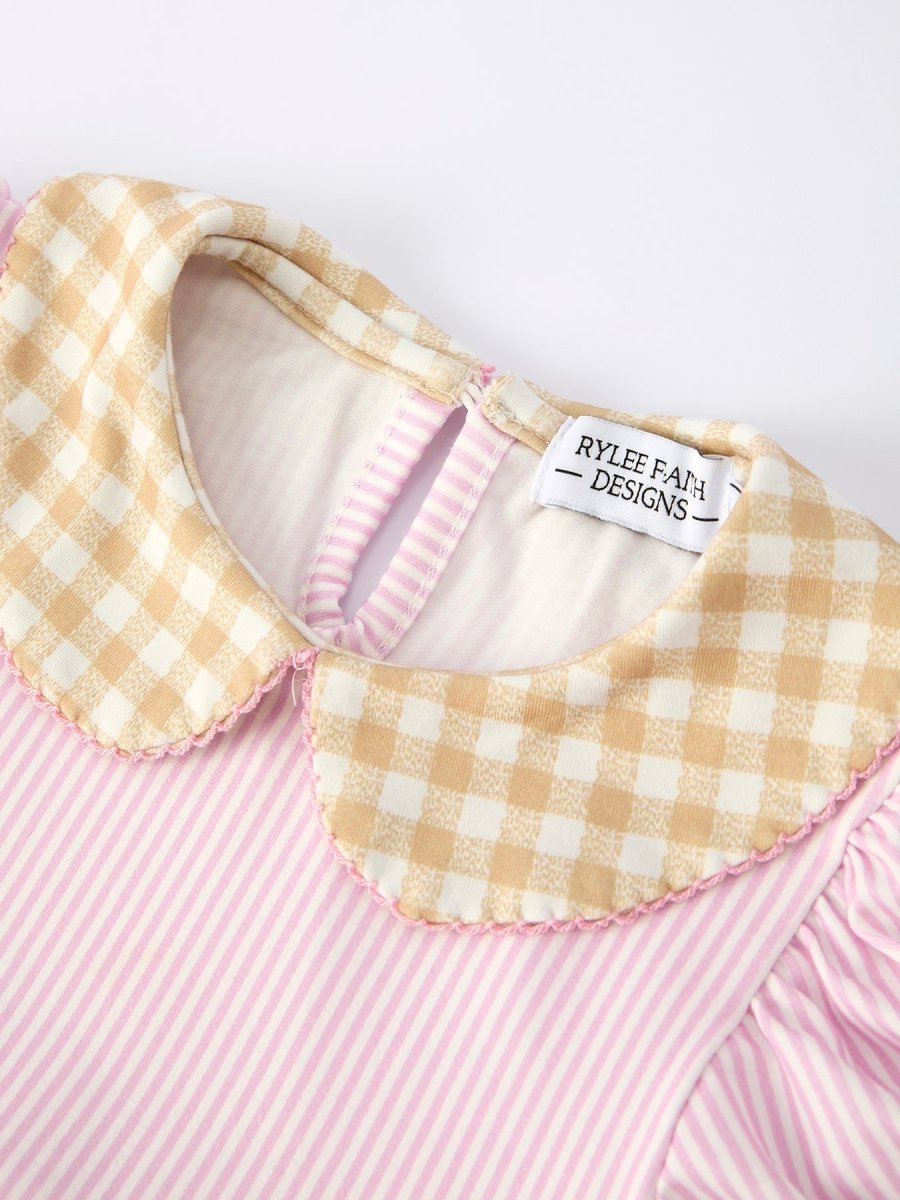 Rylee Faith Designs Farm Horse Bow Girls Dress – Pink Stripes - 