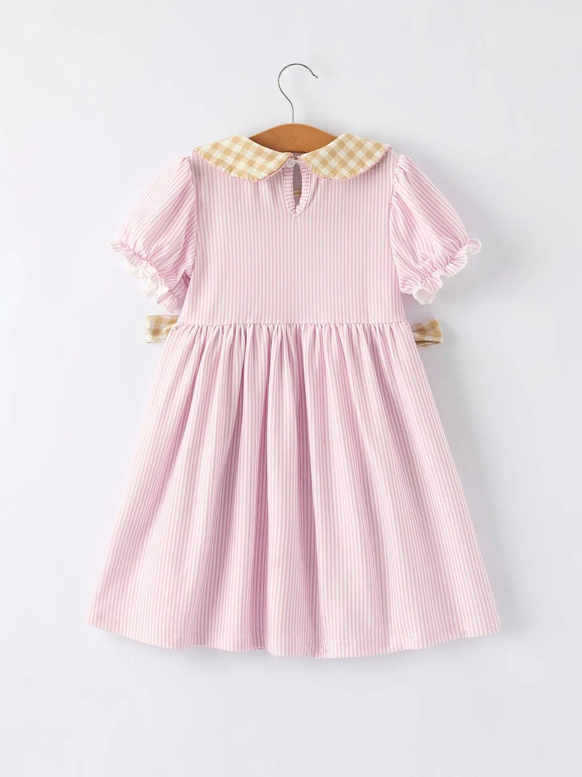 Rylee Faith Designs Farm Horse Bow Girls Dress – Pink Stripes - 