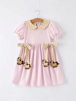 Rylee Faith Designs Farm Horse Bow Girls Dress – Pink Stripes - 