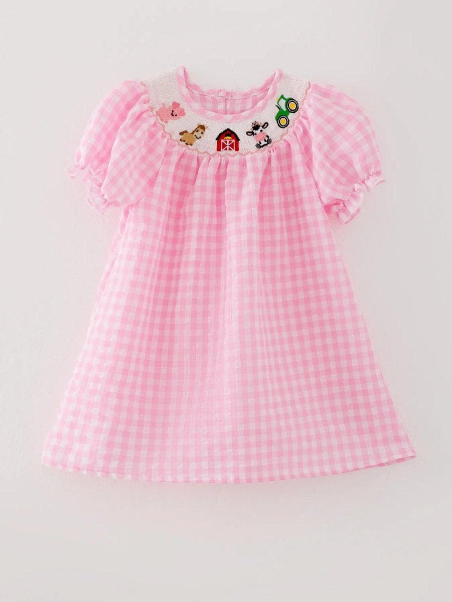 Rylee Faith Designs Farm Pink Smocking Embroidered Girls Dress for Thanksgiving Celebrations - Everetts Place Boutique - 