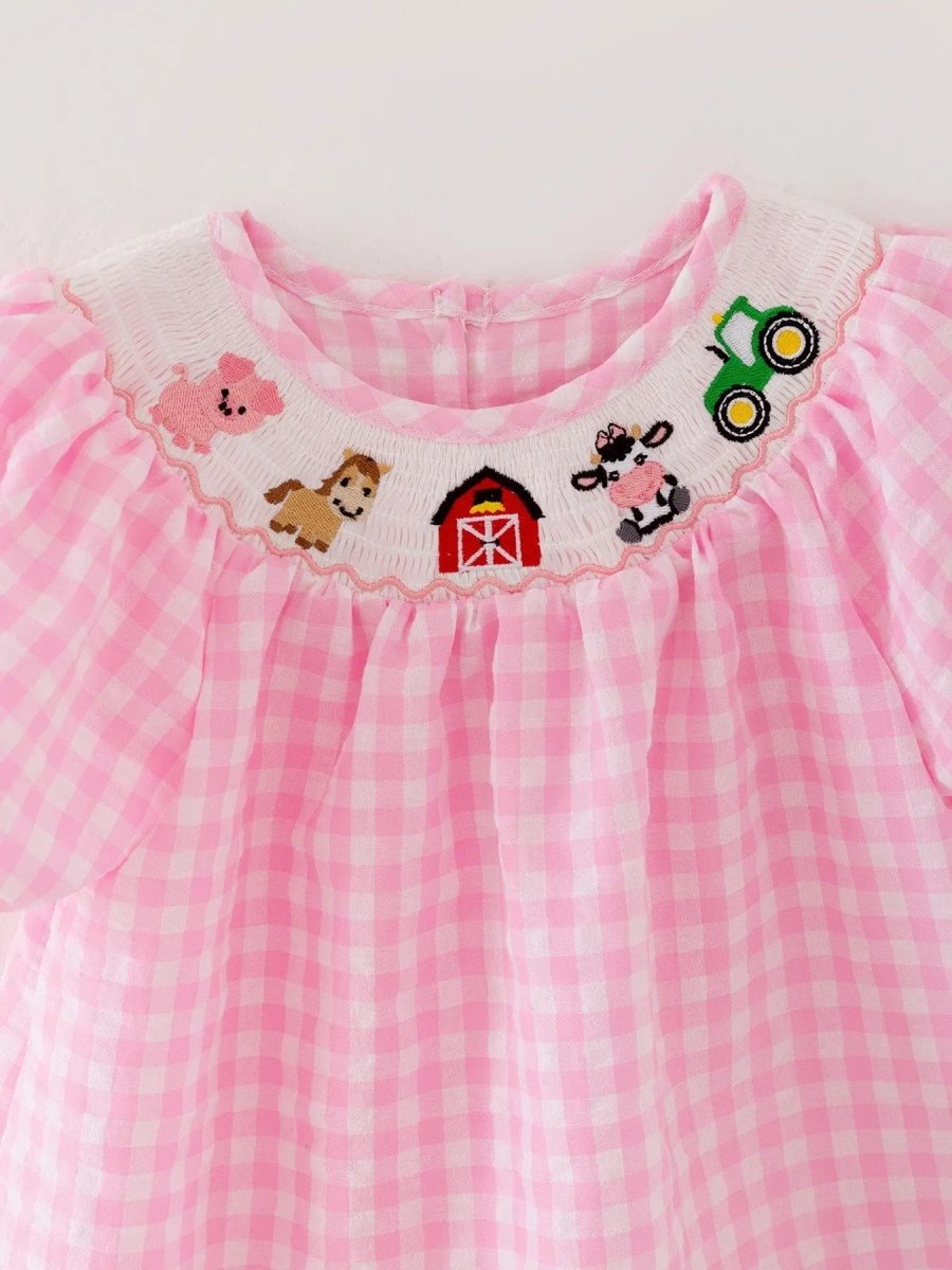 Rylee Faith Designs Farm Pink Smocking Embroidered Girls Dress for Thanksgiving Celebrations - Everetts Place Boutique - 