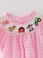 Rylee Faith Designs Farm Pink Smocking Embroidered Girls Romper for Thanksgiving Celebrations - Everetts Place Boutique - 