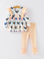 Rylee Faith Designs Farm Print Girls Outfit Set - 