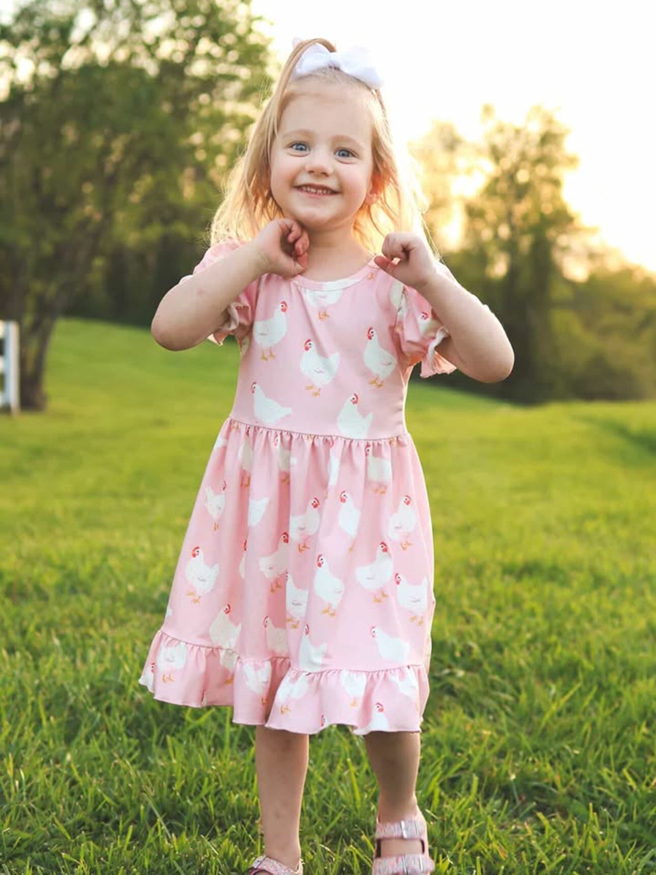 Rylee Faith Designs Farm Spring Chicken Print Girls Ruffle DressEveretts Place