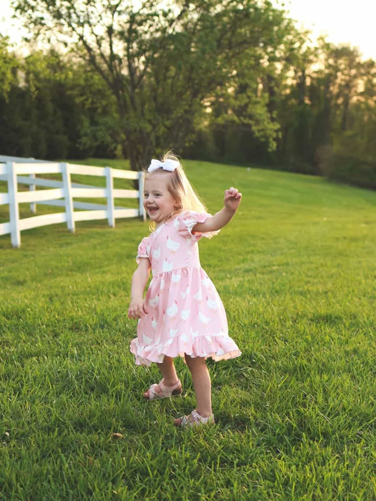 Rylee Faith Designs Farm Spring Chicken Print Girls Ruffle DressEveretts Place