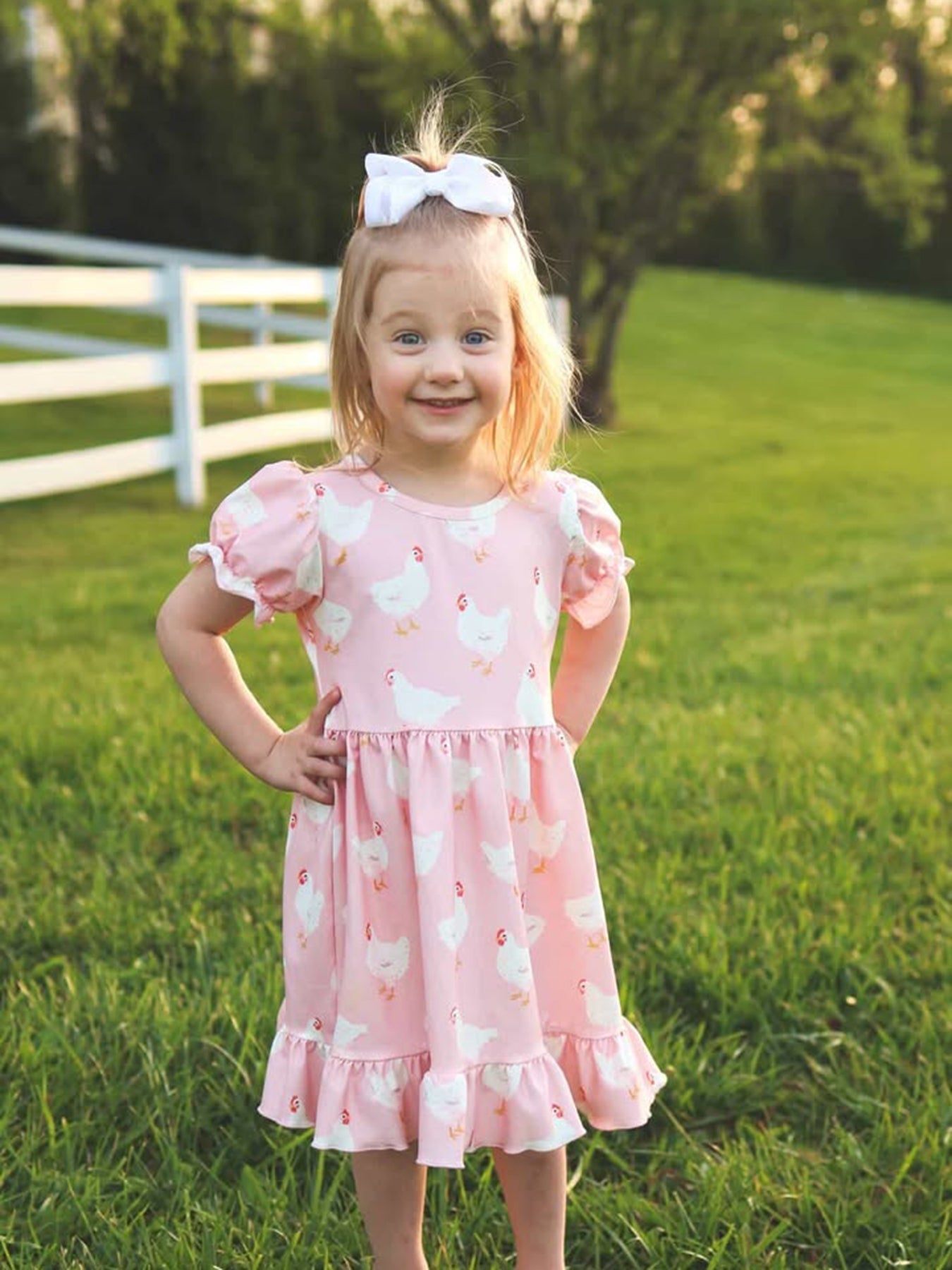Rylee Faith Designs Farm Spring Chicken Print Girls Ruffle DressEveretts Place
