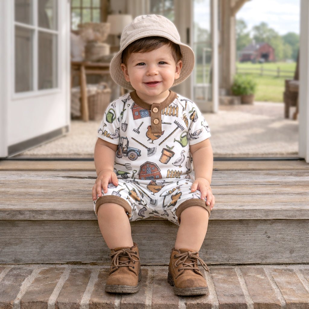 Tesa Babe Farmer's Market Baby Boy Shortall Romper–Soft BambooEveretts Place