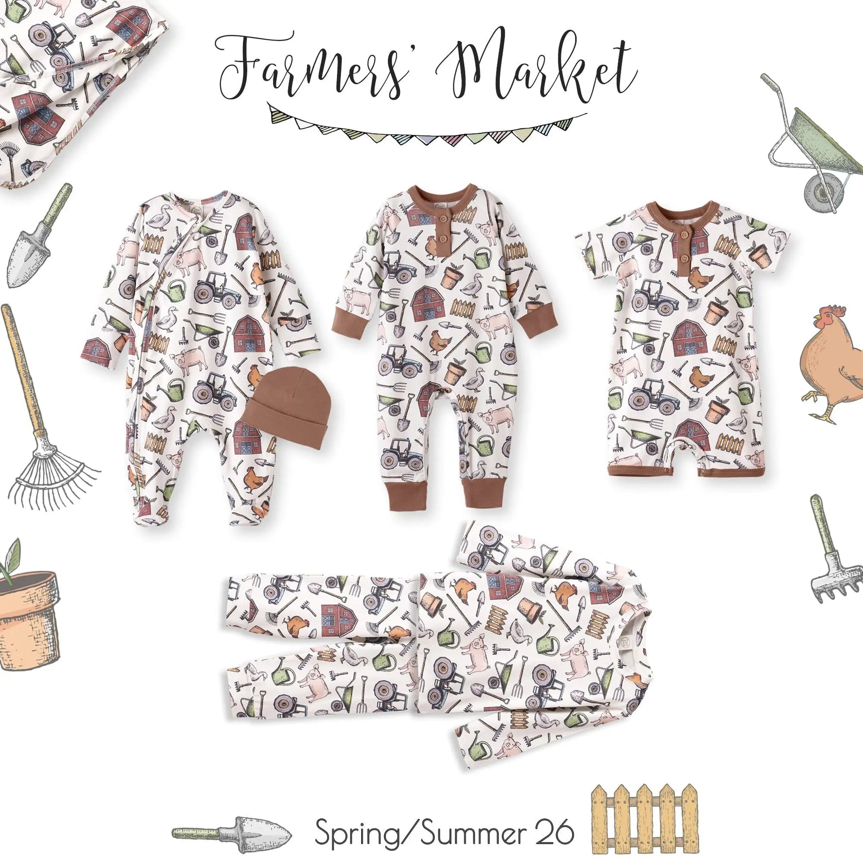 Tesa Babe Farmer's Market Baby Boy Shortall Romper–Soft Bamboo - 